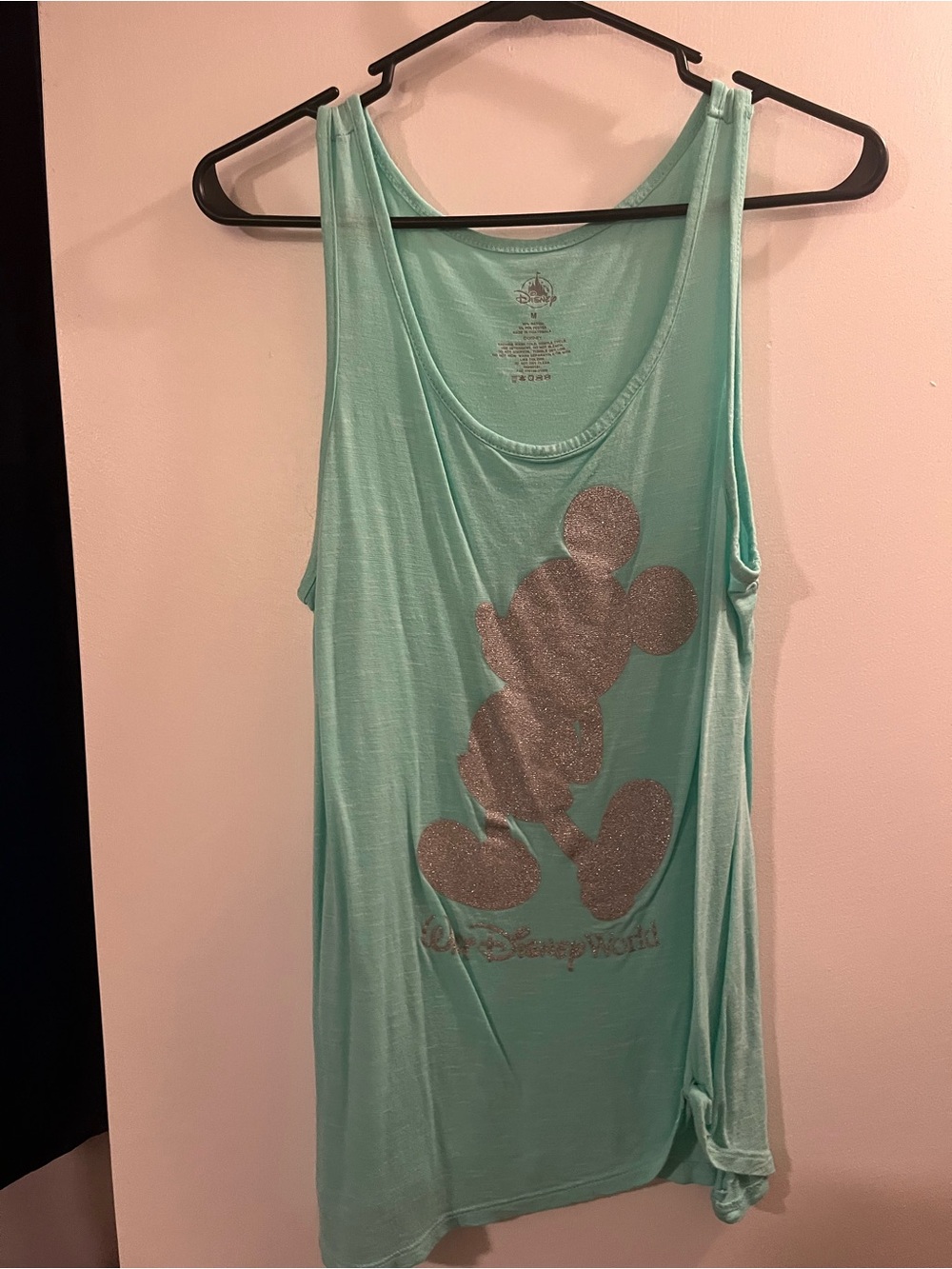Disney Teal Blue Tank Top with Silver Glitter Mickey